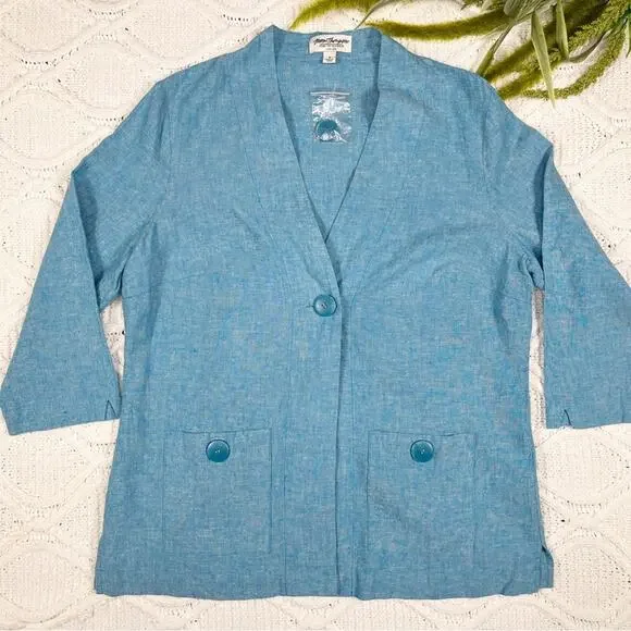 NWT VTG NORM THOMPSONBlue Linen & Cotton Blend Lightweight BlazerWomen's